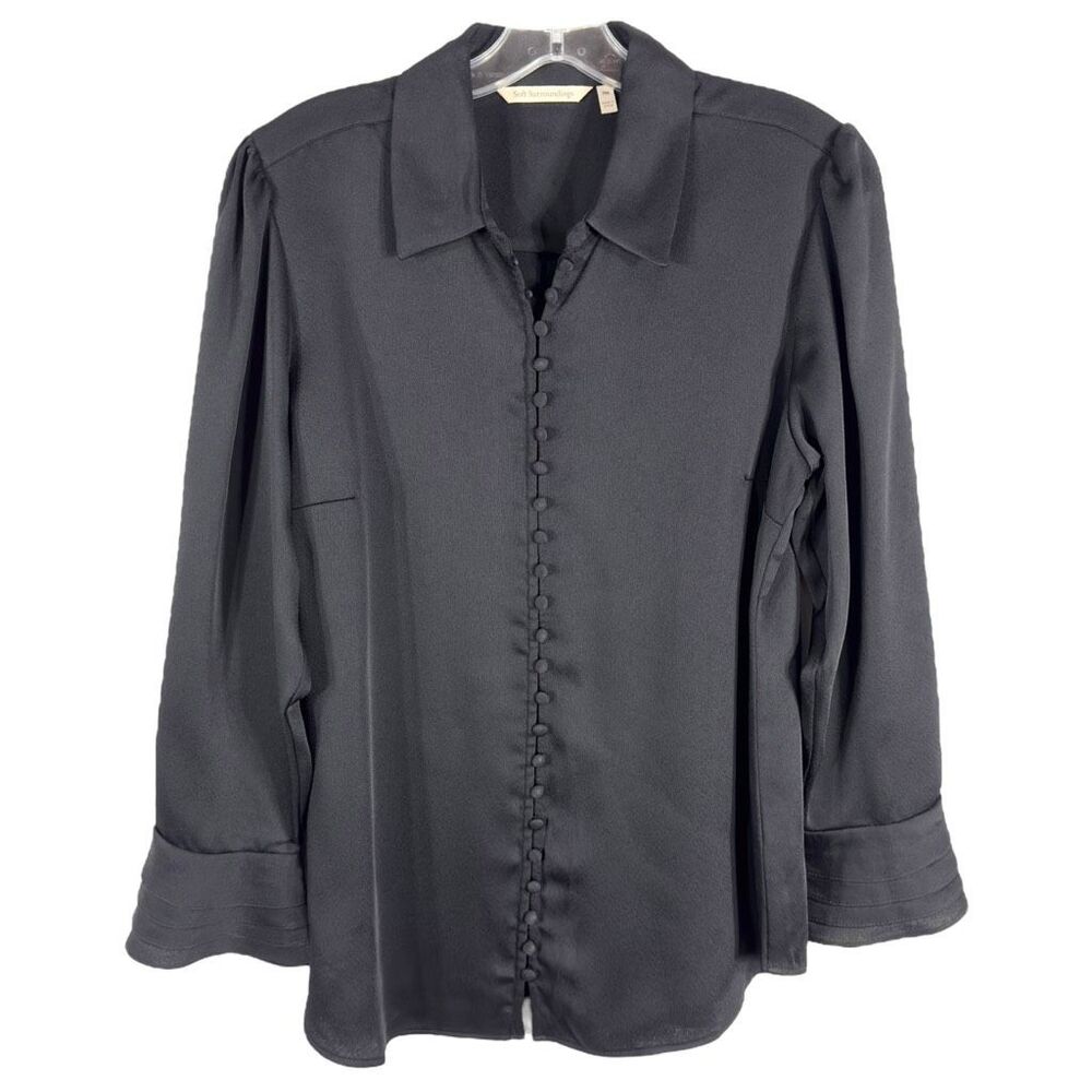 Soft Surroundings Medium Petite Top Sonnet Blouse Black Bell Sleeve 952